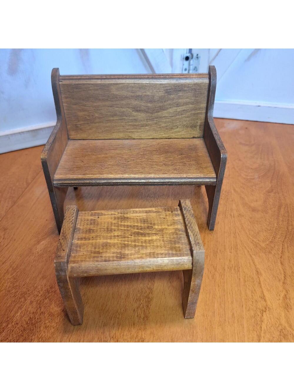 2pc Dollhouse Miniature Bench and Coffee Table Handmade Vintage